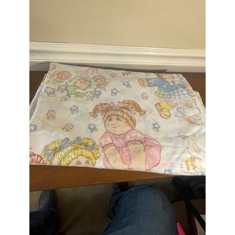 Vintage Cabbage Patch Kids Full size sheet 1980s Kids Flowers Rainbows Pastel